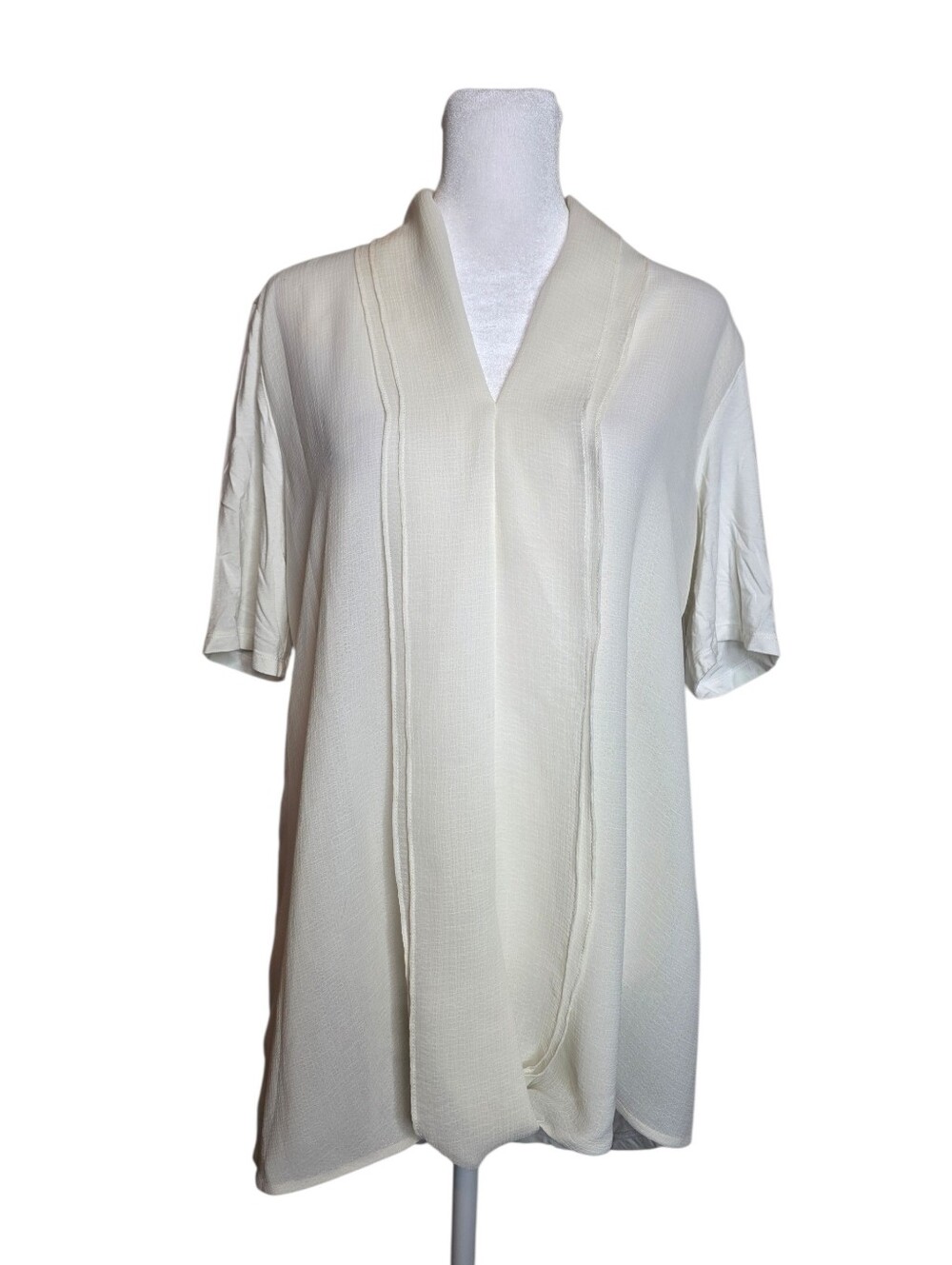 H by Halston off-white tunic blouse draped v-neckline layered bib Size Small